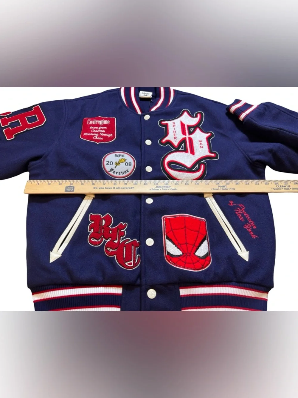 Civil Regime x Marvel Spider-Man Parkers power bomber varsity Jacket blue Medium